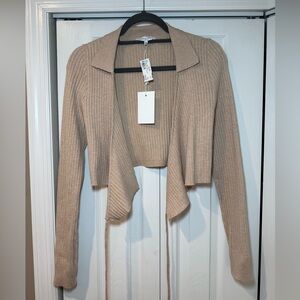 Tan Ribbed Women's Wrap Tie Sweater